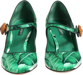 Dolce & Gabbana Green Silk MARY JANES Leaf Sandals Womens Shoes