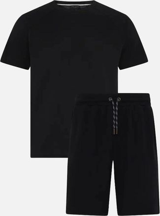 Ted Baker Mens Waffle T-Shirt & Shorts Lounge Set, Black - Size: 33/32/32