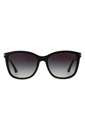 Emporio Armani 56mm Square Sunglasses in Shiny Black /Gradient Grey at Nordstrom