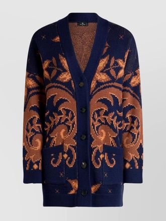 Etro wool oversized jacquard v-neck cardigan