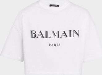 Balmain Logo Short-Sleeve Bulky Crop T-Shirt