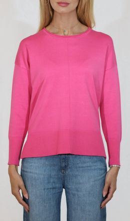 Metric Knits Long Sleeve Pullover Sweater In Floral Fuchsia