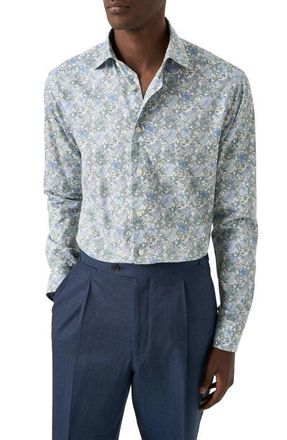 Eton Slim Fit Floral Dress Shirt in Medium Green at Nordstrom, Size 16.5