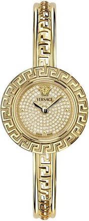 Versace La Greca Diamond Bracelet Watch, Leather Strap & Pendant Chain Gift Set, 28mm in Yellow Gold at Nordstrom