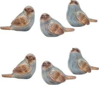 Melrose International Rustic Blue Bird Figurine with Wood Grain Design (Set of 6) - Blue, Brown