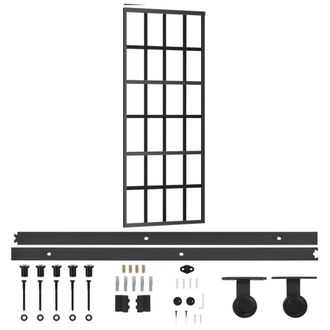 Berkfield Home Sliding Door with Hardware Set ESG Glass&Aluminium 76x205 cm in Black