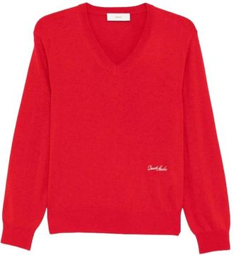 Dunst V-neck Knitwear, female, Red, Size: XS V-neck Logo Sweater