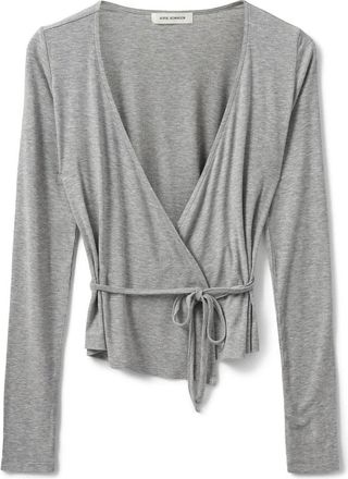 Sofie Schnoor Wikkelsblouse Grijs Melange Stijlvol - Dames - Blouses - Grijs - XL - Spandex - Overhemden
