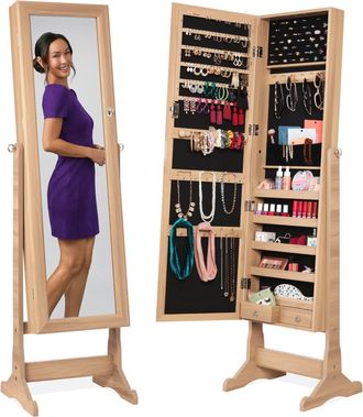 Best Choice Products Jewelry Armoire Cabinet, Full Length Mirror w/ Velvet Storage Interior, Lock