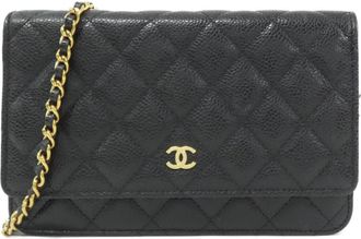 Chanel Black Bordeaux Grained Calfskin Chain/Shoulder Wallet (Pre-Owned)