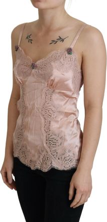 Dolce & Gabbana Womens Pink Satin Lace Roses Tank Top Lingerie Cotton