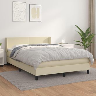 vidaXL Cama Box Spring Con Colch&oacute;n Cuero Sint&eacute;tico Crema 140x190 Cm Vidaxl