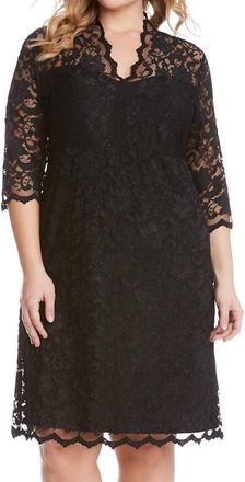 Karen Kane V-Neck Scallop Lace Dress - Plus In Black