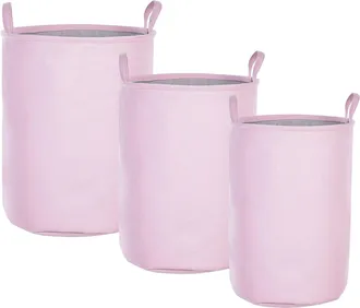 Beliani Conjunto De 3 Cestas De Poli&eacute;ster Rosa Gris Algod&oacute;n Cord&oacute;n Accesorio Archa