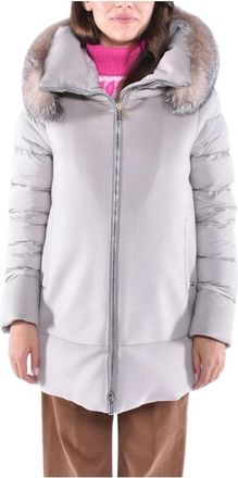 Moorer Wollen en donsjack met bont - Dames - Parka Jassen - Wit - L - Wol - Jassen