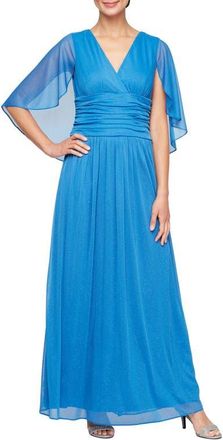 S.L. Fashions Shimmer Capelet Gown in Mid Blue at Nordstrom, Size 14P