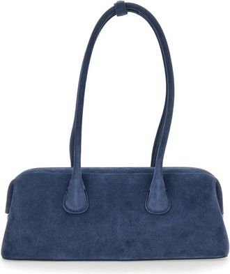 Osoi Osoi Boat Wide Blue Shoulder Bag With Round Handles In Suede