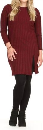 Papillon Ribbed Midi Long Sleeve Tunic Dress In Burgundy