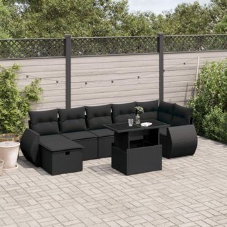 vidaXL Set De Sof&aacute;s De Jard&iacute;n 8 Piezas Y Cojines Rat&aacute;n Sint&eacute;tico Negro Vidaxl