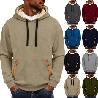 Generic RIKAY Mens Hoodies Oversized Sherpa Fleece Lined Hoodie Long Sleeve Tracksuit Tops Hooded Sweatshirt Loose Fit Casual Hoody Sweatshirts Jumper Solid C