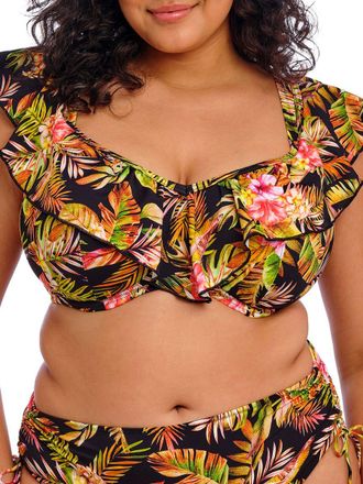 Elomi Womens Tiger Valley Ruffle Bikini Top - Black Polyamide - Size 36G