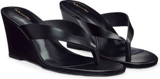 Reformation Jessie Wedge Thong Sandal in Black Leather at Nordstrom, Size 10.5