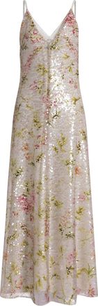 Alberta Ferretti Floral Sequined Maxi Dress with Spaghetti Straps