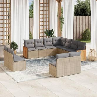 vidaXL Set De Sof&aacute;s De Jard&iacute;n 11pzas Con Cojines Rat&aacute;n Sint&eacute;tico Beige Vidaxl