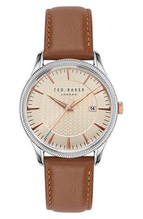 Ted Baker Leather Strap Watch, 20mm in Brown/Tan at Nordstrom Rack