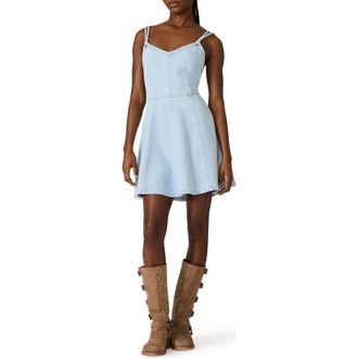 Steve Madden Harley Ruffle Hem Denim Minidress in Faded Blue at Nordstrom, Size X-Small