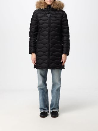 Blauer Slim Fit Long Nylon Down Jacket with Shearling Hood