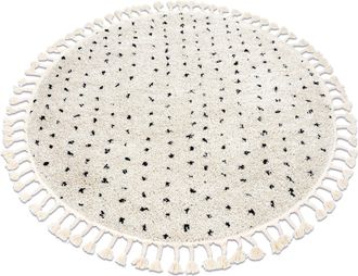 RugsX Tappeto Berber Syla B752 Cerchio Puntini Crema Frange Berbero Marocchino Shaggy Beige Rotondo 160 Cm