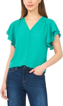 CeCe by Cynthia Steffe Double Flutter Sleeve V-Neck Top in Everglade at Nordstrom, Size X-Large