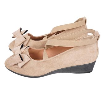 Generic Khaki Ladies Fashionable Bow Comfortable Breathable Elastic with Wedge Heel Large Shoe for Indoor Outdoor Activities with Durable Build