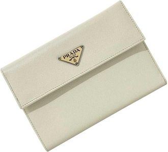 Prada Saffiano Talco White Leather Wallet (Tri-Fold) (Pre-Owned)