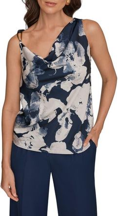 DKNY Floral Asymmetric Sleeveless Hardware Accent Top in Nightfall Multi at Nordstrom, Size X-Small
