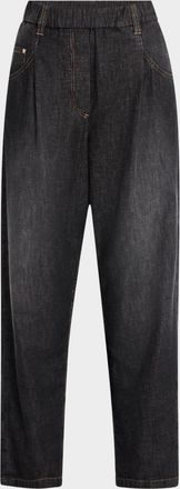 Brunello Cucinelli Pleated Tapered-Leg Crop Pull-On Pants