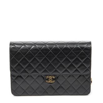 Chanel Pre-owned Womens Vintage Push Lock Straight Flap Shoulder Bag - Black - One Size