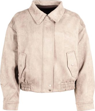 Mauritius Lederimitatjacke MAURITIUS 2Waylina, Damen, Gr. 4XL, beige (light beige), Obermaterial: 95% Polyester, 5% Elasthan, unifarben, oversize kurz, Manschet