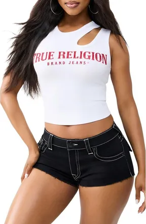 True Religion Crystal Cutout Ribbed Tank in Optic White at Nordstrom, Size Xx-Large