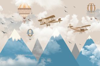 OEM Fotomural Infantil Con Aviones Y Globos Entre Monta&ntilde;as De Nubes Dwk002 300x200