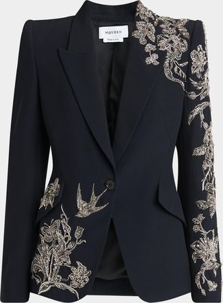 Alexander McQueen Crystal Embroidered Single-Breasted Blazer Jacket
