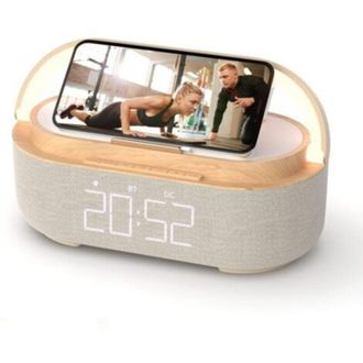 OEM Reloj Despertador Bluetooth Con Cargador Inal&aacute;mbrico, Radio Fm, Luz Nocturna Led Ajustable, Altavoz Port&aacute;til 6 En 1 Para Dormitorio, 2500 Mah