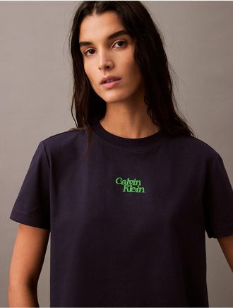 Calvin Klein Jeans Calvin Klein Womens Flocked Logo Graphic Slim T-Shirt - Blue - XS