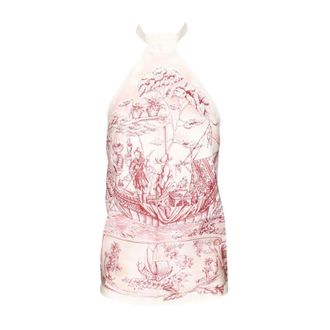 Ferragamo Arabesque Print Foulard Top - female - Ferragamo - Sleeveless Tops - Pink - 2XS - Tops