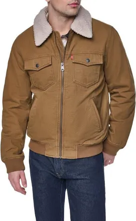 Levi's Cotton Aviator Bomber Jacket with Faux Shearling Collar in Brown at Nordstrom, Size Xx-Large