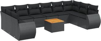 vidaXL Set De Sof&aacute;s De Jard&iacute;n 11 Pzas Y Cojines Rat&aacute;n Sint&eacute;tico Negro Vidaxl