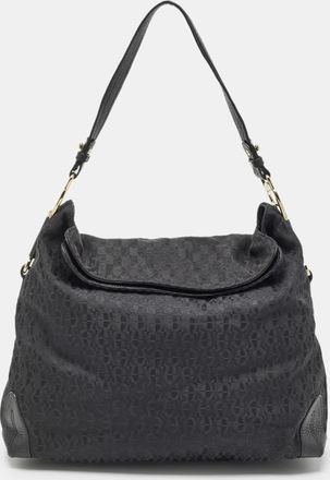 Aigner Black Monogram Canvas And Leather Logo Handle Hobo