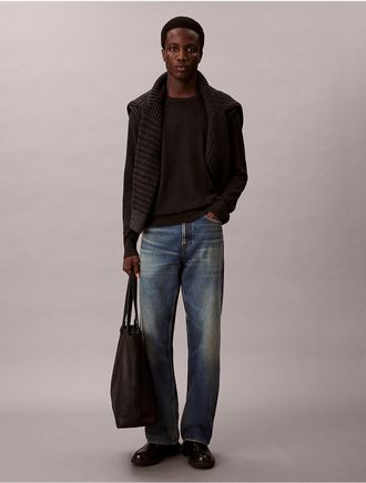 Calvin Klein Mens Extra Fine Merino Blend Crewneck Sweater - Grey - XS