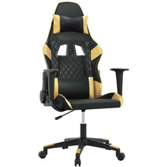 vidaXL Silla Gaming De Masaje Cuero Sint&eacute;tico Negro Y Dorado Vidaxl